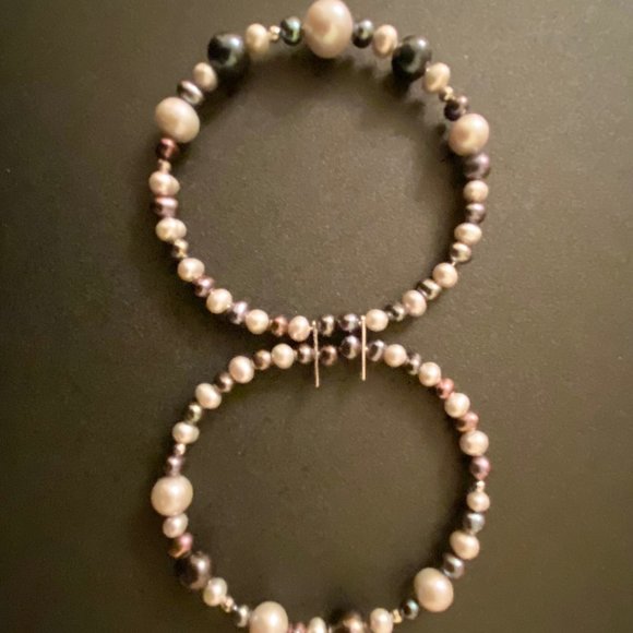 Rich Multi-colored Two-strand Pearl Stretch Bracelet, 6"-9" - Picture 9 of 11